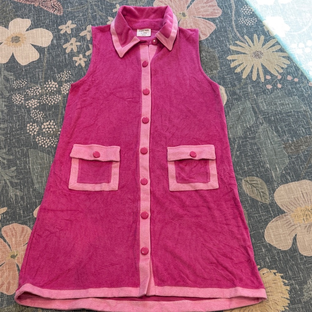 Lake x Atlantic Pacific Vintage-Inspired Pink Sleeveless Terry Swim Cover-Up by